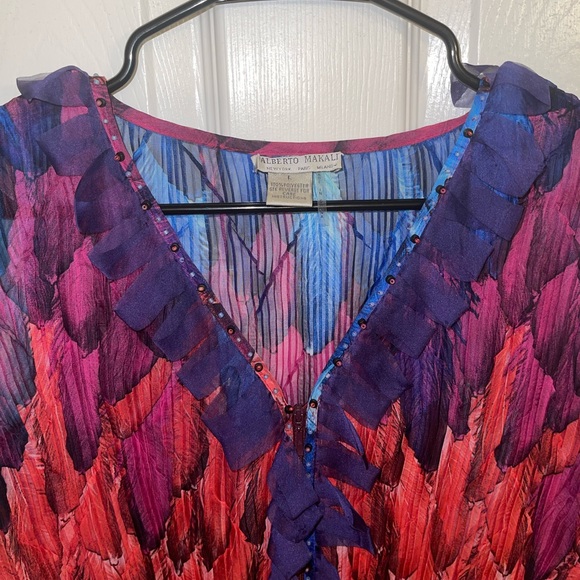 ALBERTO MAKALI - beaded, sheer, multi-color top, 3/4 sleeves - Picture 5 of 7